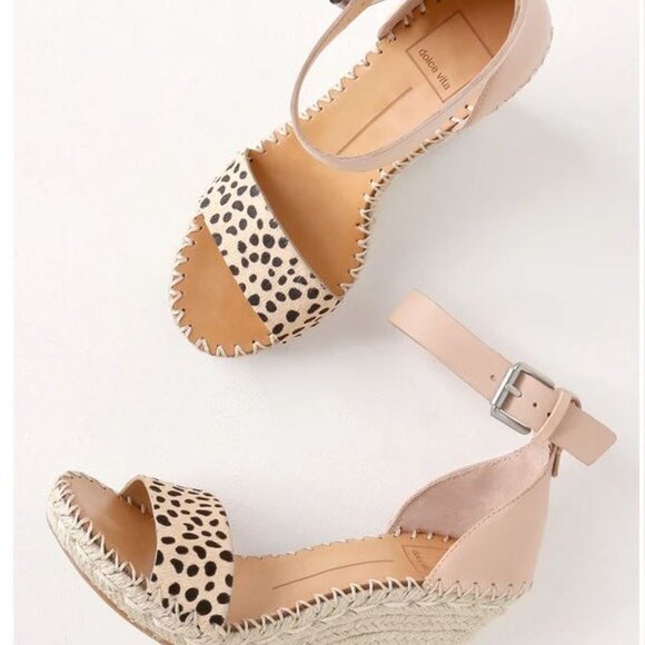 DOLCE VITA| Noor Leopard Calf Hair Espadrille Leather Wedges - SZ 10 worn 1X - Picture 2 of 11